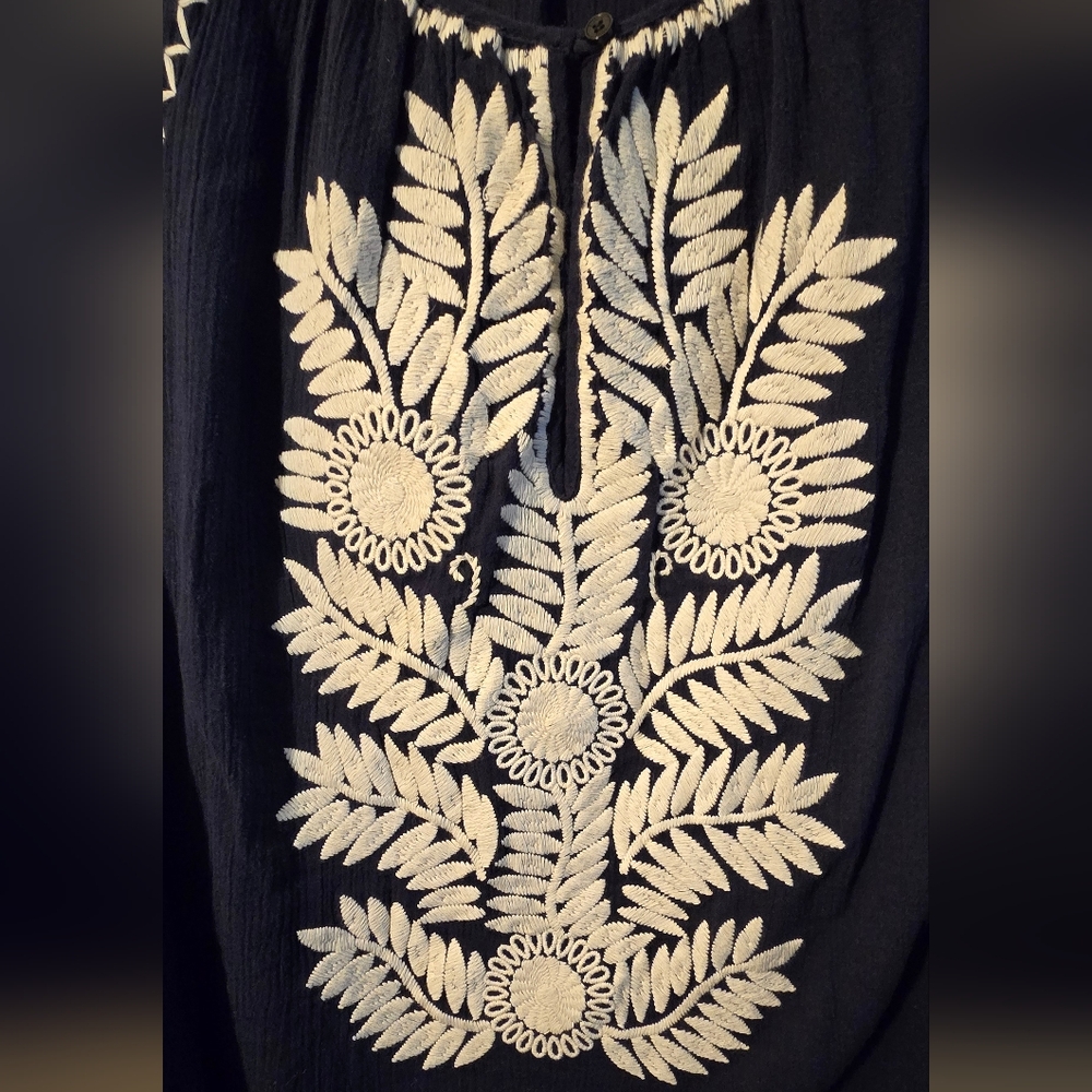 Tory Burch Navy Tunic with White Floral Embroidery - Picture 2 of 6